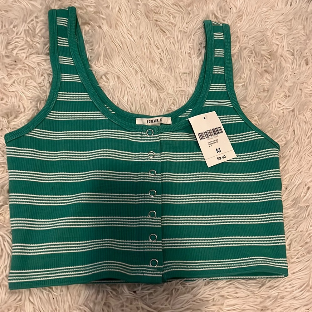 NWT Forever 21 Medium Green and White Crop Shirt (perfect for summer!!)